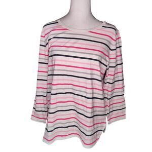 Talbots 3/4 Sleeve Multicolor Nautical Stripes Ball Trim T-shirt Medium